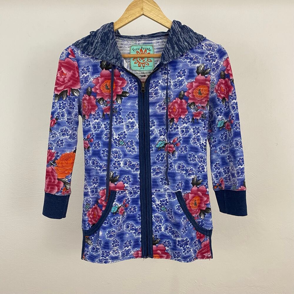 Free People Scroll Print Hoodie - Blue - Size Small